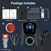 Tera EV Wallbox Tipo 2 11kW 16A 400V Enchufe CEE trifásico App Wi-Fi Bluetooth Cable de carga de 7m Soporte de pared CE TÜV PHEV W01