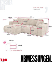 Sofá esquinero BROMARKT con función cama gris oscuro, sofá en forma de L de tela de pana con arcón, sofá cama para salón con espacio de almacenamiento, sofá esquinero de 3 plazas, conjunto de salón 244x148x82 cm TILIO