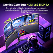 Monitor Gaming Curvo Amzfast de 27 pulgadas, 2K QHD (2560 x 1440), 240Hz, 1Ms MPRT, 1500R, sRGB 120%, Adaptive Sync, Low Blue Light, VESA 100 x 100, HDMI 2.0 x 2/DP 1.4 x 2, AMZG27C1Q Pro