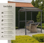 tectake® Pabellón para barbacoa de exterior, cubierta para barbacoa, pabellón de metal para cocina de exterior en balcón, jardín o terraza, protección visual, cubierta de terraza, pabellón de jardín 240 x 150 x 234 - gris