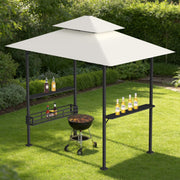 Pabellón para barbacoa 238 x 148 x 242 cm, cenador para BBQ con doble techo, 2 estantes laterales, cesta de almacenamiento, 10 ganchos, abrebotellas, protección solar UV30+, para jardín y terraza, blanco crema