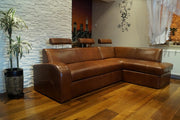Sofá esquinero de piel auténtica Antalya II 3 plazas 245 x 164 cm con función de cama, arcón y reposacabezas, sofá en esquina de cuero auténtico marrón antiguo 3000