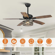 Ventilador de techo con jaula negra, 5 aspas, acabado Driftwood, 52 pulgadas, con control remoto