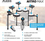 Batería electrónica de 8 piezas Nitro Max Kit, caja de 10 pulgadas de doble zona con parches de malla, Bluetooth, USB MIDI, más de 440 sonidos