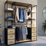 Vestidor id market Doble armario + Doble columna An. 140 cm Utah con 6 estantes y 6 cajas de tela madera y