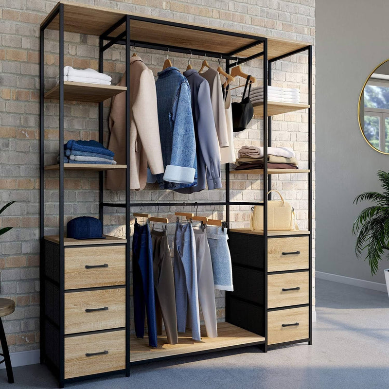 Vestidor id market Doble armario + Doble columna An. 140 cm Utah con 6 estantes y 6 cajas de tela madera y