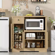 GustoWave Alacena de cocina para microondas con almacenamiento, 3 puertas, 1 cajón y estantes ajustables, gabinete de despensa