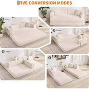 Sofá Cama Convertible 5 en 1, Sofá Cama Modular de Pana de 78.8" con Estructura Robusta, Futón Multifuncional para Espacios Pequeños, Sala de Estar y Habitación de Huéspedes