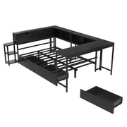 Cama esquinera moderna Curme de GDFStudio con estantería y 2 cajones de almacenamiento debajo de la cama