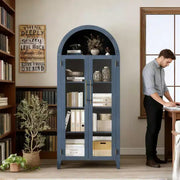 Armario alto con arcos y puertas de cristal, estantería expositora de 5 niveles con estantes ajustables para cocina o sala de estar