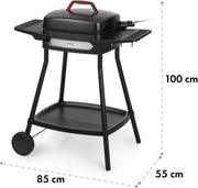 Klarstein Gatsby Parrilla eléctrica de pie Parrilla de mesa: 2000 W, EasyGrill Concept, superficie de parrilla: 40 x 36 cm/aluminio fundido a presión/antiadherente/tapa, dos mesas auxiliares, negro