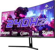 Monitor Gaming Curvo Amzfast de 34 pulgadas, 240Hz, UWQHD 3440x1440 (21:9), 1 ms MPRT, Eyes Care, sRGB 130%, Adaptive Sync, HDR, HDMI 2.1 * 2, DP 1.4 * 2, VESA 75x75, PIP/PBP, AMZG34C5QPro