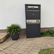 Metzler Paketbox Bispo 2, buzón con compartimento grande para paquetes, antracita, personalizado, grabado, acero inoxidable macizo para exteriores