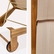 sweeek - Lote de 2 tumbonas de madera de acacia y textileno beige. Multiposiciones con ruedas