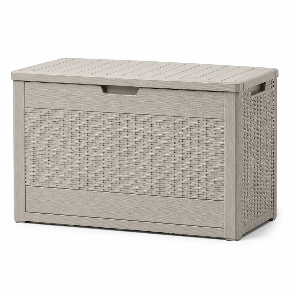 Caja de almacenamiento de plástico con aspecto de ratán, 117x45x57cm, gris claro