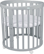 Cuna ovalada evolutiva Waldin, set completo 7 en 1, cuna de barrotes, cama infantil con colchón, cambiador, cuna colecho, madera blanca