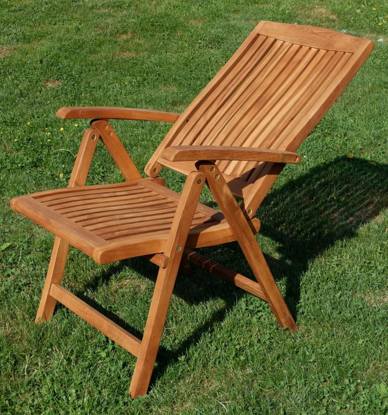 ALEOS. Sillón de jardín de teca con respaldo alto, silla de jardín, sillón, silla de madera, silla plegable, muebles de jardín de madera, muy robusto, ajustable en 7 posiciones. Modelo: Tobago, tamaño: 1 unidad