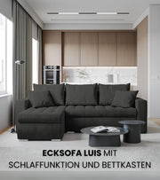 Sofá cama esquinero en forma de L BROMARKT, sofá cama con arcón, mueble de salón LUIS, sofá de 3 plazas con espacio de almacenamiento, 238x150x72 gris claro