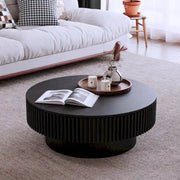 Mesa de centro redonda moderna de madera maciza chapada con almacenamiento