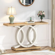 Mesa Consola Vintage con Base Geométrica Mesa de Pasillo de Madera