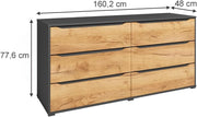 Cómoda Vicco Ruben, Roble dorado/Antracita, 48x77,6 cm con cajones