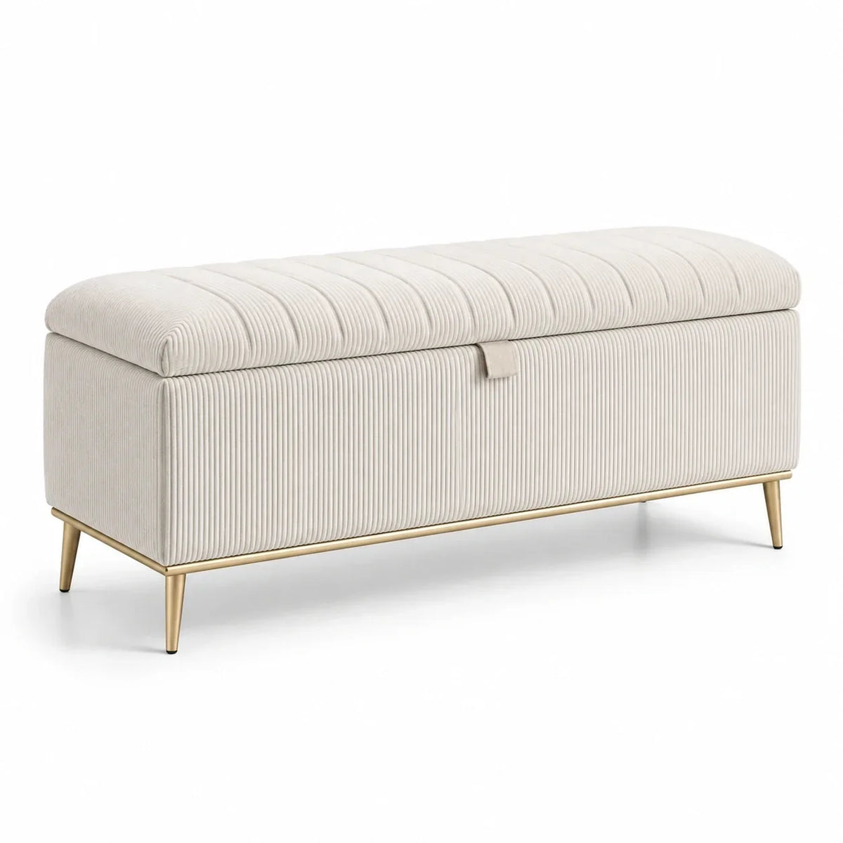 Banco de almacenamiento de tela de pana con patas de metal de 120 cm en beige
