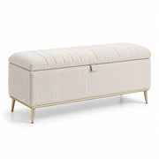 Banco de almacenamiento de tela de pana con patas de metal de 120 cm en beige