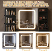 TRIUMPHKEY Tocador con iluminación LED, brillo ajustable, mesa de maquillaje con espejo, tocador moderno con 7 cajones, 4 estantes y 3 compartimentos abiertos para el dormitorio (Negro)