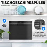 Minilavavajillas Bomann con conexión de agua | incl. manguera | Lavavajillas de sobremesa silencioso | Mini lavavajillas para cocinas pequeñas/camping | Lavavajillas pequeño con protección contra desbordamiento | TSG 7405 negro