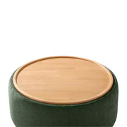 Puf de almacenamiento redondo Polibi con base cilíndrica de madera maciza y tapa reversible