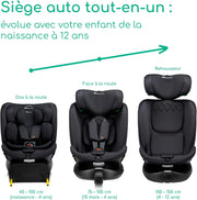 Bebeconfort RevolveFix Plus 360 i-Size, Silla de coche giratoria 360, 0-12 años, 40-150 cm, Silla de coche ISOFIX, Pata de apoyo, Rotación 360, 6 posiciones de reclinado, 12 posiciones de reposacabezas, Full Black