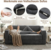 Sofá cama con función de descanso: sofá de 2 plazas sin estructura, de espuma, sofá de suelo con reposabrazos, sofá cama para invitados, pernoctaciones, sala de estar, dormitorio, apartamento y balcón