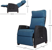 Chaise longue reclinable de patio con posición ajustable, mesa plegable y cojín para jardín, patio, terraza, exteriores – Cojín azul pavo real y mimbre marrón