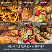 Freidora de aire Tefal Dual Easy Fry 8,3 L – Airfryer con 2 compartimentos y cajón XL, 7 programas, 2700 W, tecnología Extra-Crisp, cocción baja en grasa y ahorro de energía, apta para lavavajillas EY9018