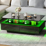 Mesa de centro YITAHOME negra, mesa de salón de alto brillo con iluminación LED de 16 colores moderna, mesa auxiliar negra con estante abierto y 4 cajones extraíbles 90x55x41,1 cm