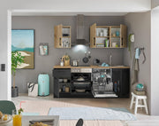 Stella Trading Turin Z Cocina compacta 220 x 211 x 60 cm, negro - Sin electrodomésticos - Cocina moderna y espaciosa en aspecto de roble Artisan con mucho espacio de almacenamiento