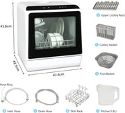 YU YUSING Mini Lavavajillas Compacto 45cm, 4 Cubiertos, 5+1 Programas, Secado PTC, Con o Sin Toma de Agua, Lavavajillas Pequeño de Libre Instalación, Portátil, Depósito 5L, Pantalla LED, Blanco y Negro