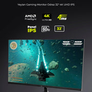 Monitor Plano Gaming Esports YEYIAN 32” 4K UHD HDR IPS | 16:9 | 3840x2160 | 60 Hz | Tiempo de respuesta 4 ms | NVIDIA G-Sync AMD FreeSync | VESA | DisplayPort HDMI USB