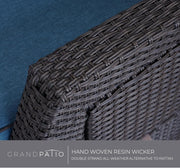Chaise longue reclinable de patio con posición ajustable, mesa plegable y cojín para jardín, patio, terraza, exteriores – Cojín azul pavo real y mimbre marrón