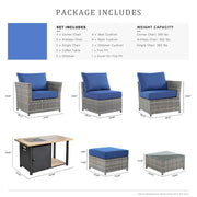 Set de muebles de exterior para patio XIZZI de 13 piezas de mimbre con fogata