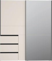 Armario moderno Forte Winn 2 de 170, armario con puertas correderas y espejo, 2 puertas, 3 cajones, madera, cachemira|beige, 170,3 cm de ancho x 200,5 cm de alto x 61,2 cm de fondo