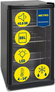 Mininevera profesional METRO GPC1088, 88 L, 1,052 kWh/24h, 3 estantes de rejilla de acero inoxidable, negro