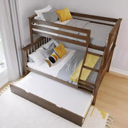 Litera de madera maciza Max & Lily, individual sobre matrimonial con nido de almacenamiento y escalera para niños