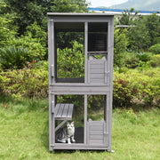 Casa para gatos, recinto exterior para gatos (catio), jaula de madera para gatos, condominio con puerta de entrada extra grande, parque interior con plataformas y casita.