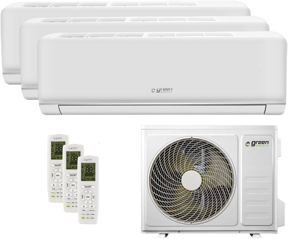 Aire Acondicionado Multi Split 12000 + 12000 + 12000 BTU, Wi-Fi R32, Eficiencia Energética A++/A+, 3 Unidades Interiores y 1 Unidad Exterior, con Mando a Distancia, Bajo Consumo
