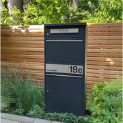 Metzler Paketbox Bispo 2, buzón con compartimento grande para paquetes, antracita, personalizado, grabado, acero inoxidable macizo para exteriores