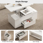 Mesa de centro elevable y plegable con 4 taburetes y almacenamiento