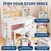 Juego de escritorio y silla de estudio para niños, con estante y superficie inclinable, mesa de estudio infantil, escritorio para estudiantes, para dormitorio, hogar