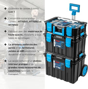 Högert Technik - Juego de cajas 4 en 1 HT7G500, herramientas de bricolaje, caja de herramientas, caja de herramientas con ruedas, resistente a daños, maletín de herramientas, cierres de ABS, estructura modular