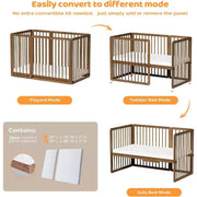 Cuna convertible 8 en 1 JOYMOR, incluye 2 colchones, se convierte en moisés, cuna mediana, cuna de tamaño completo, sofá cama, cama para niños pequeños y corralito.